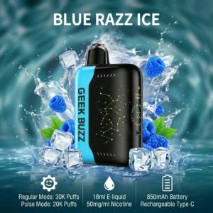 GEEK BUZZ Blue Razz Ice 25K-30K Puffs Adjustable E-Cigarette